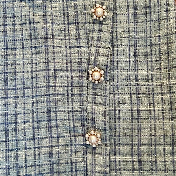 NWT CIDER Blue Tweed with Faux Pearl and Rhinestones Mini Dress Size Small - Picture 5 of 11